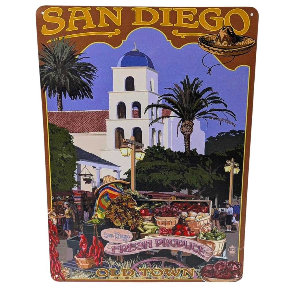 San Diego Tin Sign Metal Colorful Wall Hanging Home Decor 12" x 15.5"